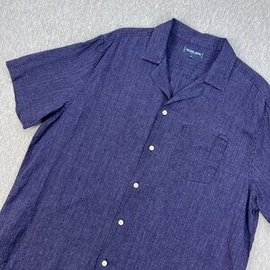 Frescobol Carioca Shirt Mens XL Indigo Blue 100% Linen Short Sleeve Lightweight
